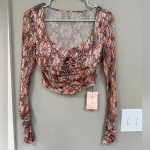 NWT SHEIN BAE ✨ Ruched Mesh Crop Top Small- Sheer Party Top